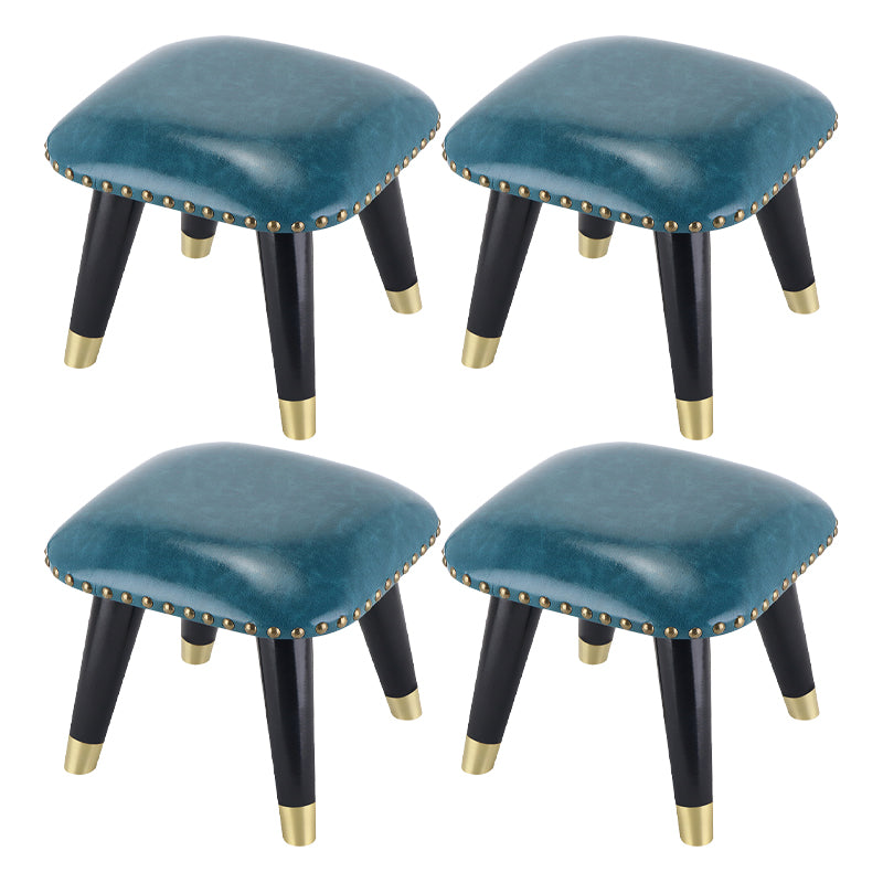 Glam Footstool Ottoman Genuine Leather Upholstered Nailhead Trim Square Ottoman