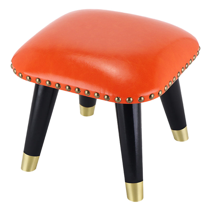 Glam Footstool Ottoman Genuine Leather Upholstered Nailhead Trim Square Ottoman