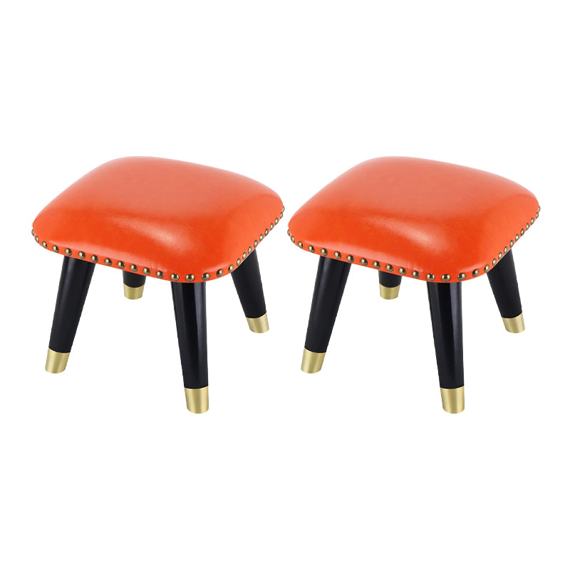 Glam Footstool Ottoman Genuine Leather Upholstered Nailhead Trim Square Ottoman