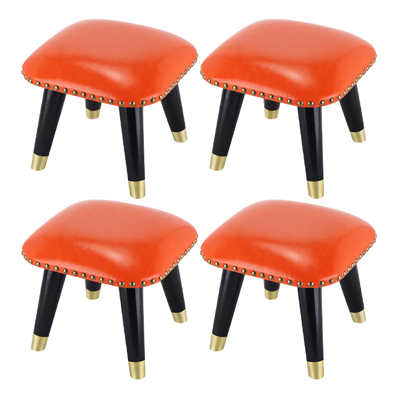 Glam Footstool Ottoman Genuine Leather Upholstered Nailhead Trim Square Ottoman