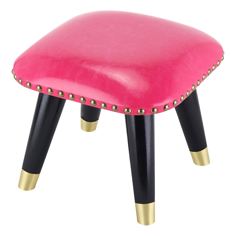 Glam Footstool Ottoman Genuine Leather Upholstered Nailhead Trim Square Ottoman