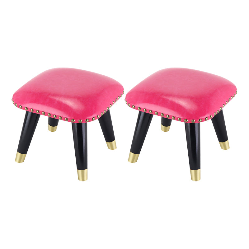 Glam Footstool Ottoman Genuine Leather Upholstered Nailhead Trim Square Ottoman