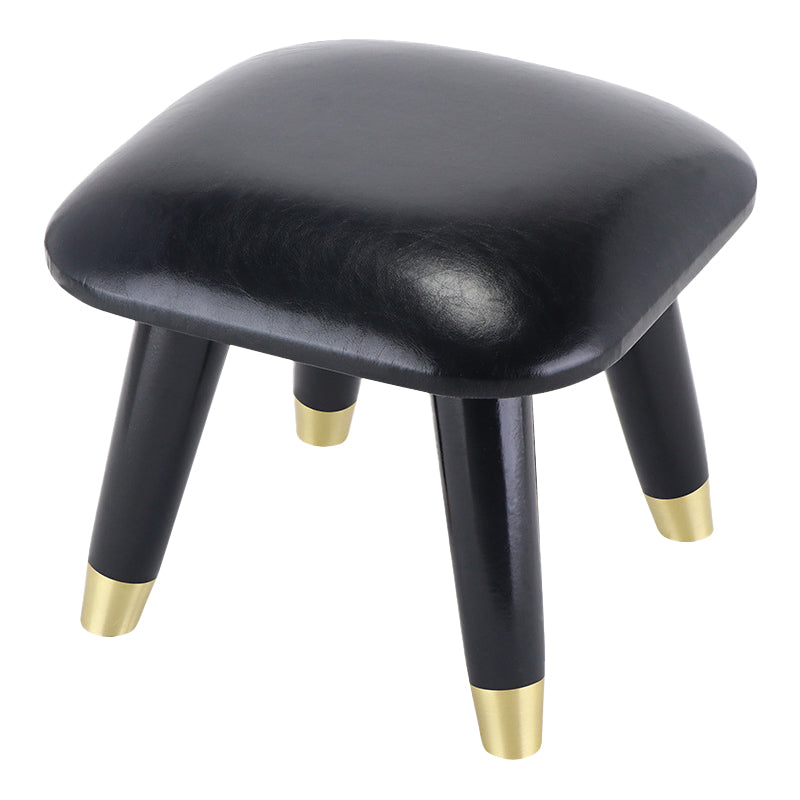 Glam Footstool Ottoman Genuine Leather Upholstered Nailhead Trim Square Ottoman