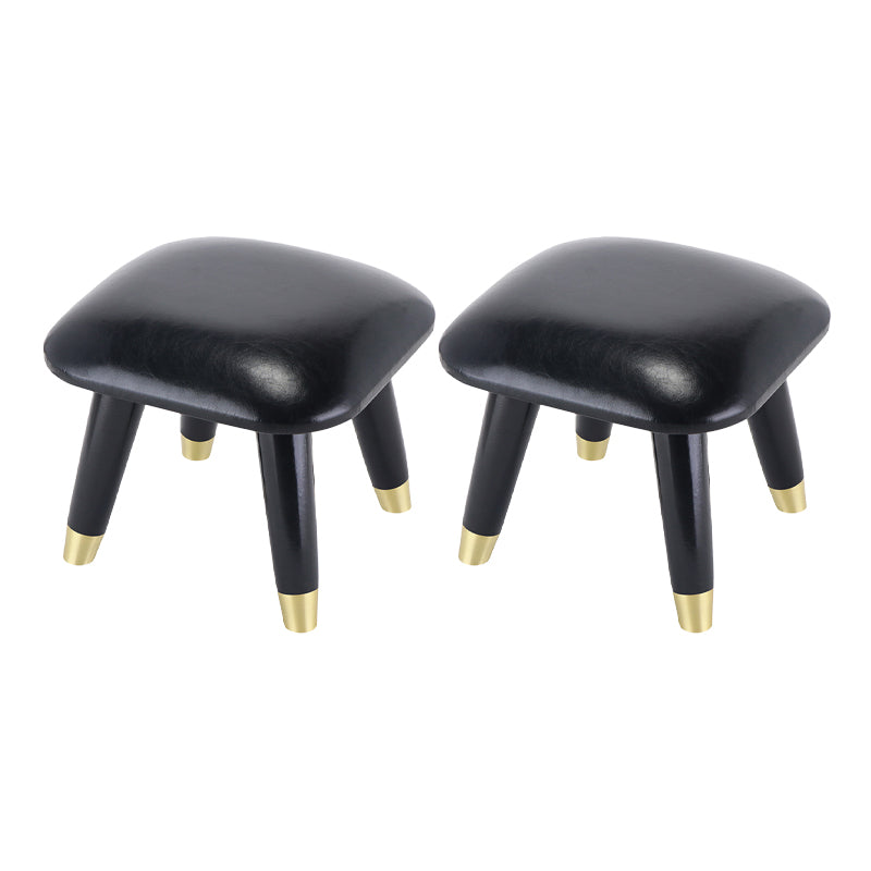 Glam Footstool Ottoman Genuine Leather Upholstered Nailhead Trim Square Ottoman