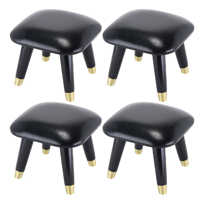 Glam Footstool Ottoman Genuine Leather Upholstered Nailhead Trim Square Ottoman