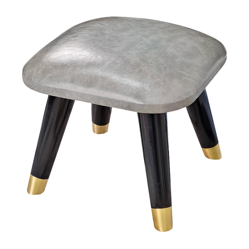 Glam Footstool Ottoman Genuine Leather Upholstered Nailhead Trim Square Ottoman