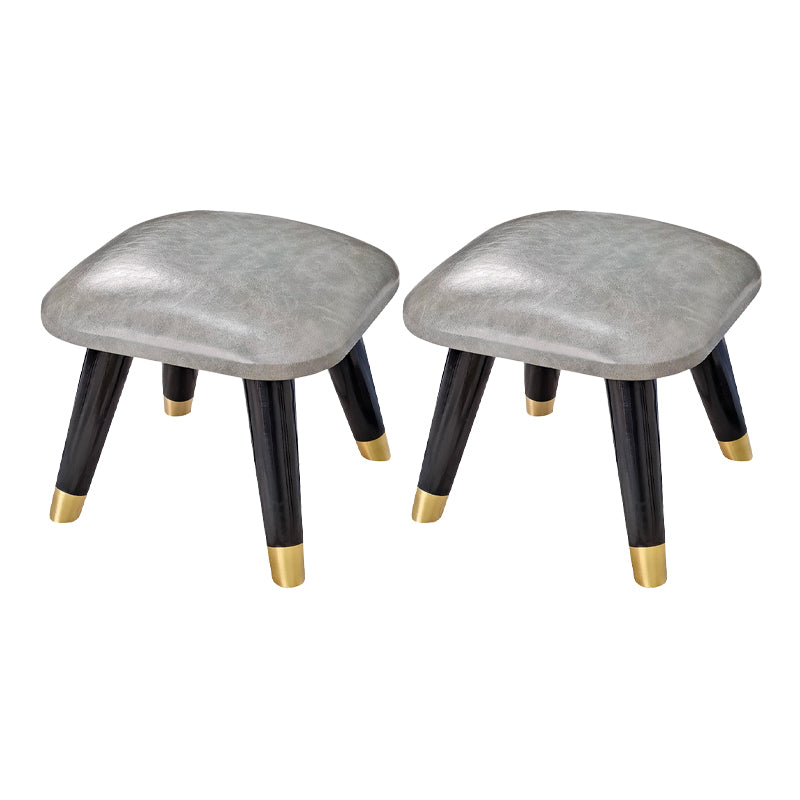 Glam Footstool Ottoman Genuine Leather Upholstered Nailhead Trim Square Ottoman