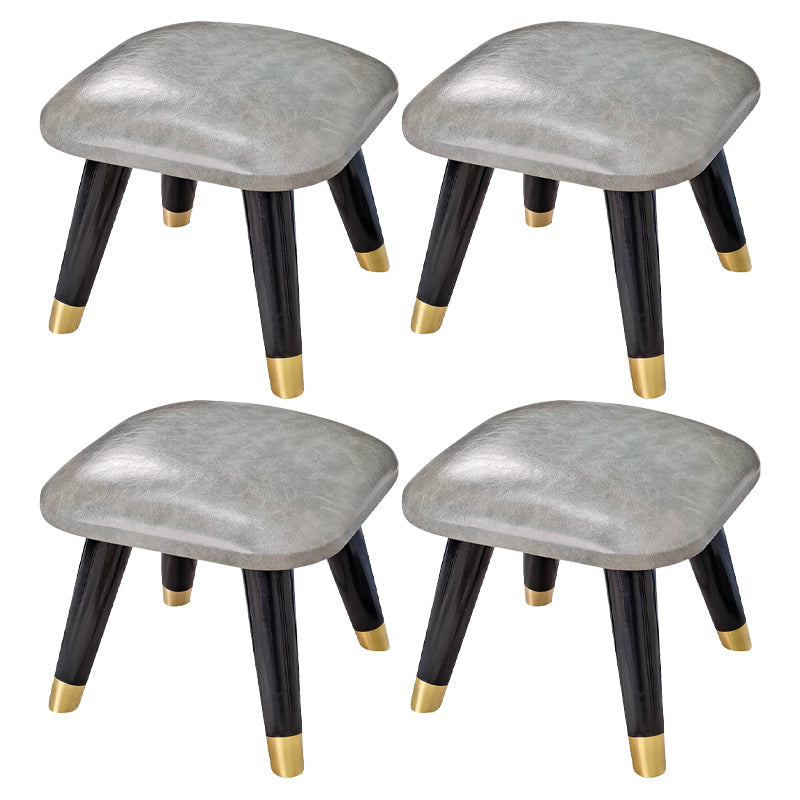 Glam Footstool Ottoman Genuine Leather Upholstered Nailhead Trim Square Ottoman