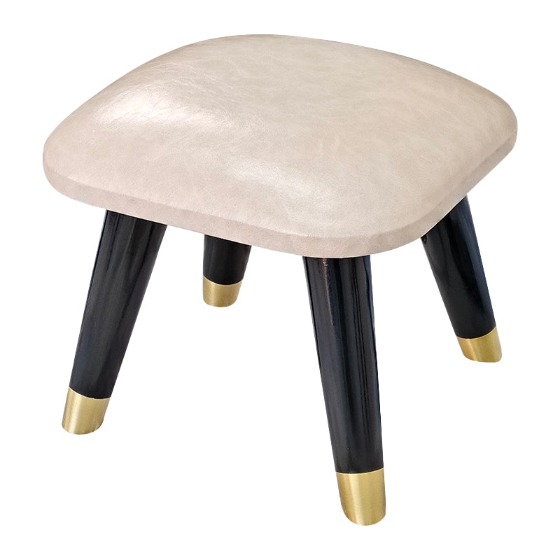 Glam Footstool Ottoman Genuine Leather Upholstered Nailhead Trim Square Ottoman