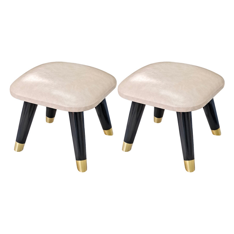 Glam Footstool Ottoman Genuine Leather Upholstered Nailhead Trim Square Ottoman