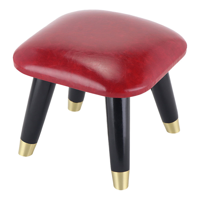Glam Footstool Ottoman Genuine Leather Upholstered Nailhead Trim Square Ottoman