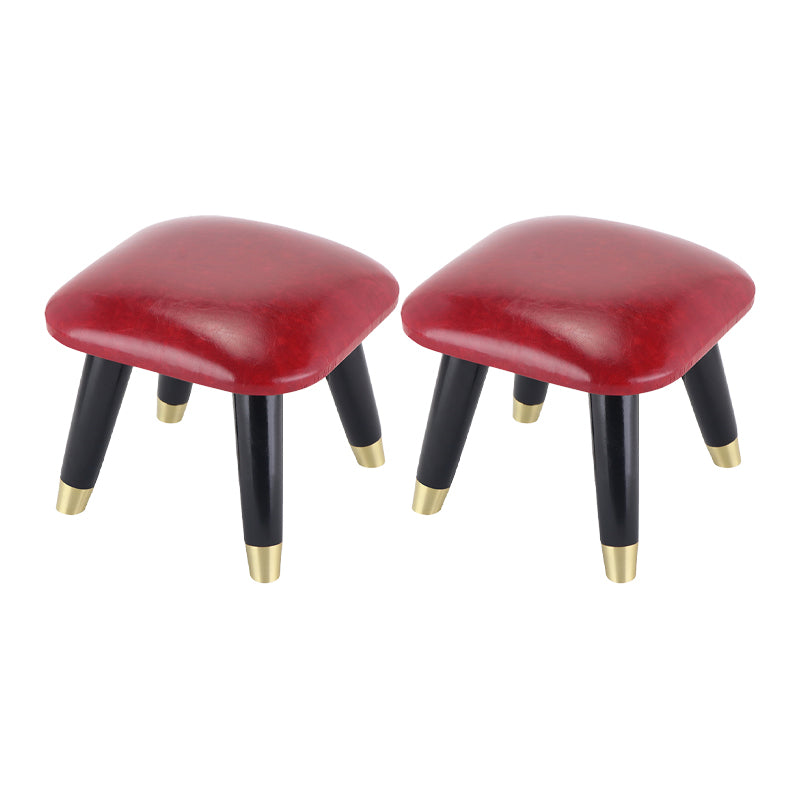 Glam Footstool Ottoman Genuine Leather Upholstered Nailhead Trim Square Ottoman