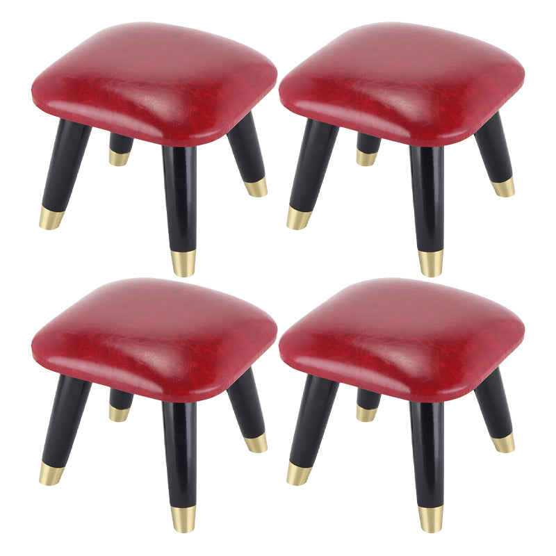 Glam Footstool Ottoman Genuine Leather Upholstered Nailhead Trim Square Ottoman