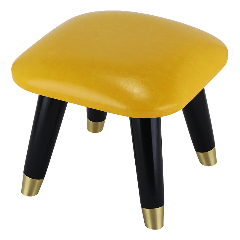 Glam Footstool Ottoman Genuine Leather Upholstered Nailhead Trim Square Ottoman