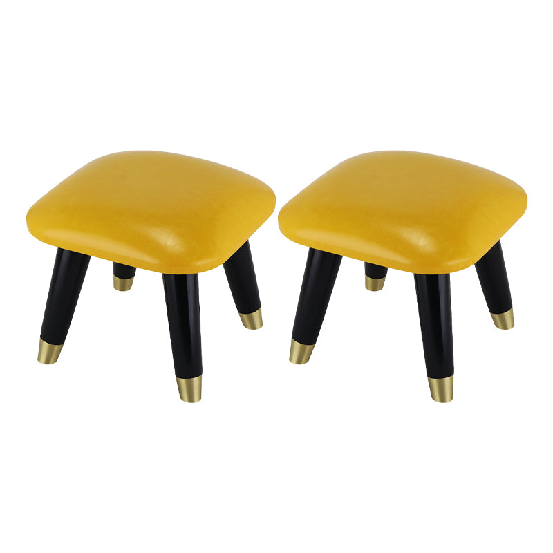 Glam Footstool Ottoman Genuine Leather Upholstered Nailhead Trim Square Ottoman