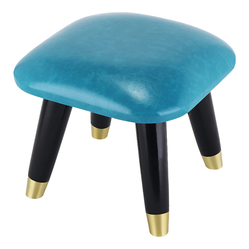 Glam Footstool Ottoman Genuine Leather Upholstered Nailhead Trim Square Ottoman