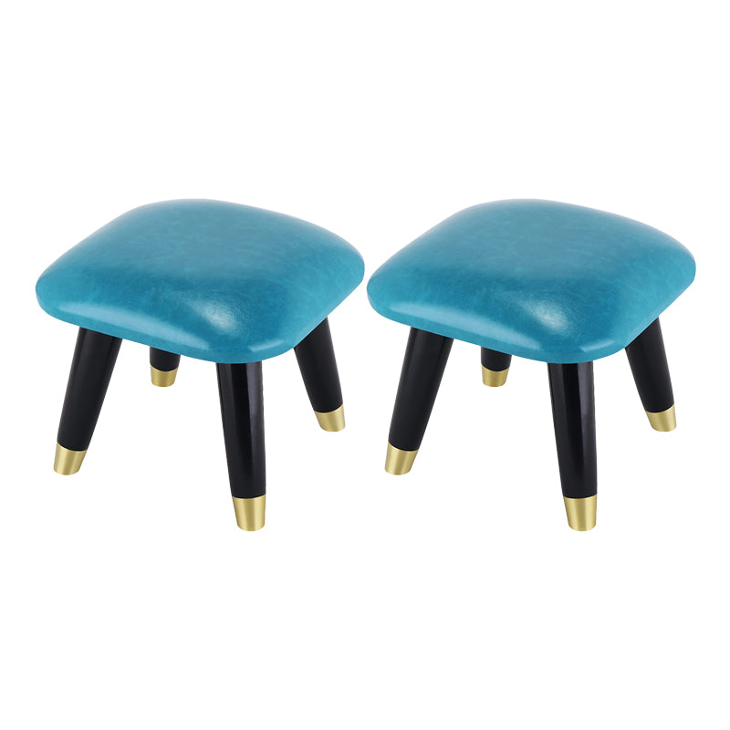 Glam Footstool Ottoman Genuine Leather Upholstered Nailhead Trim Square Ottoman