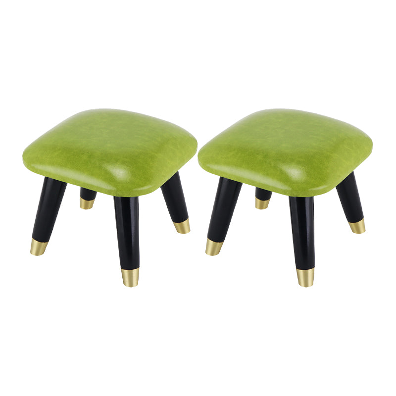 Glam Footstool Ottoman Genuine Leather Upholstered Nailhead Trim Square Ottoman