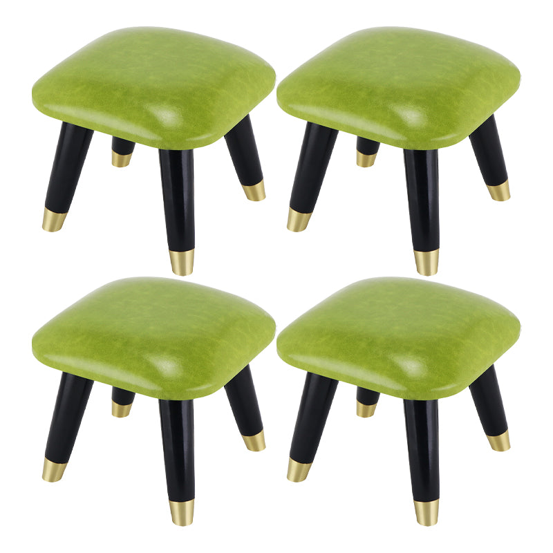 Glam Footstool Ottoman Genuine Leather Upholstered Nailhead Trim Square Ottoman