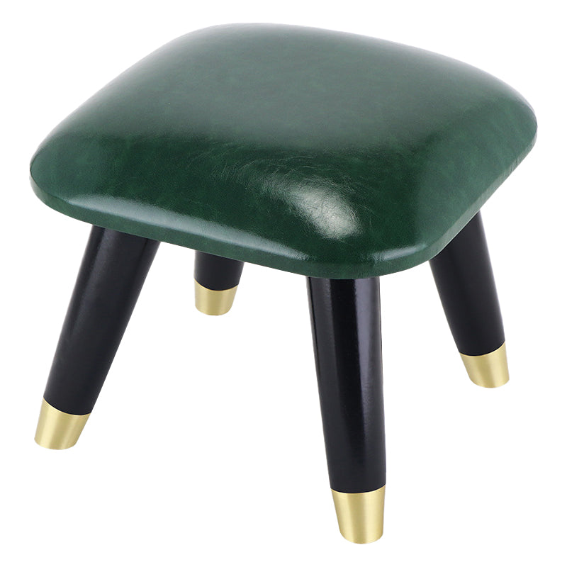 Glam Footstool Ottoman Genuine Leather Upholstered Nailhead Trim Square Ottoman