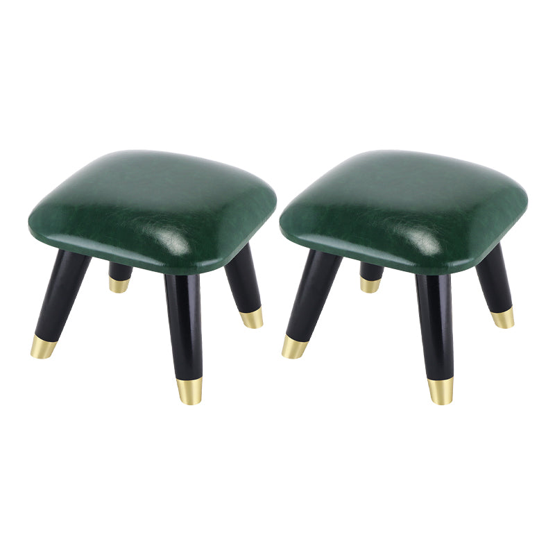 Glam Footstool Ottoman Genuine Leather Upholstered Nailhead Trim Square Ottoman