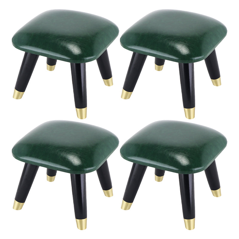 Glam Footstool Ottoman Genuine Leather Upholstered Nailhead Trim Square Ottoman