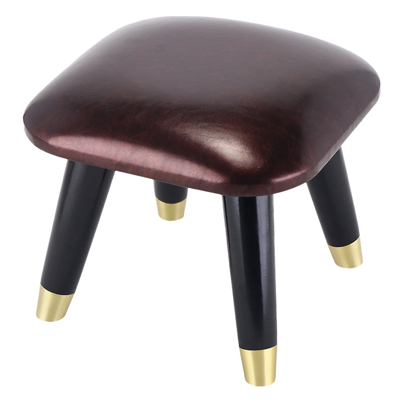 Glam Footstool Ottoman Genuine Leather Upholstered Nailhead Trim Square Ottoman