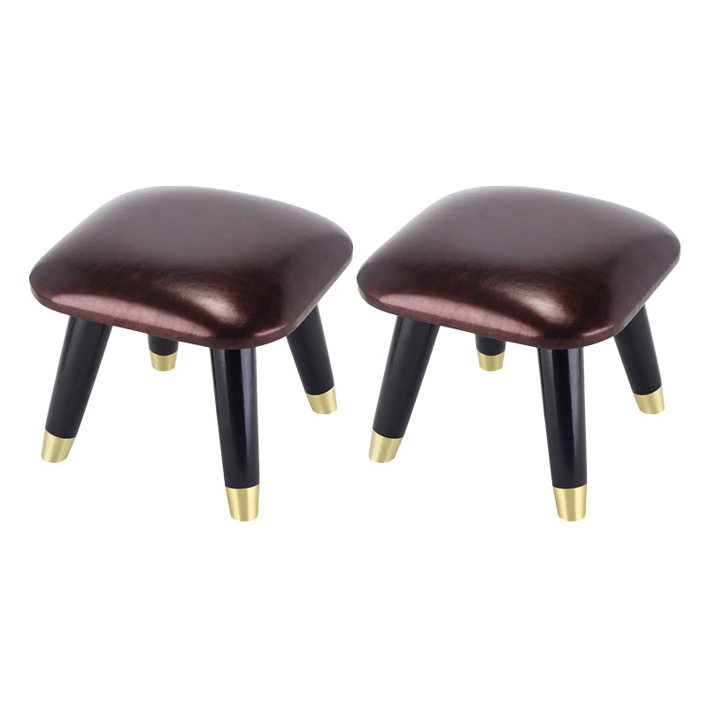 Glam Footstool Ottoman Genuine Leather Upholstered Nailhead Trim Square Ottoman