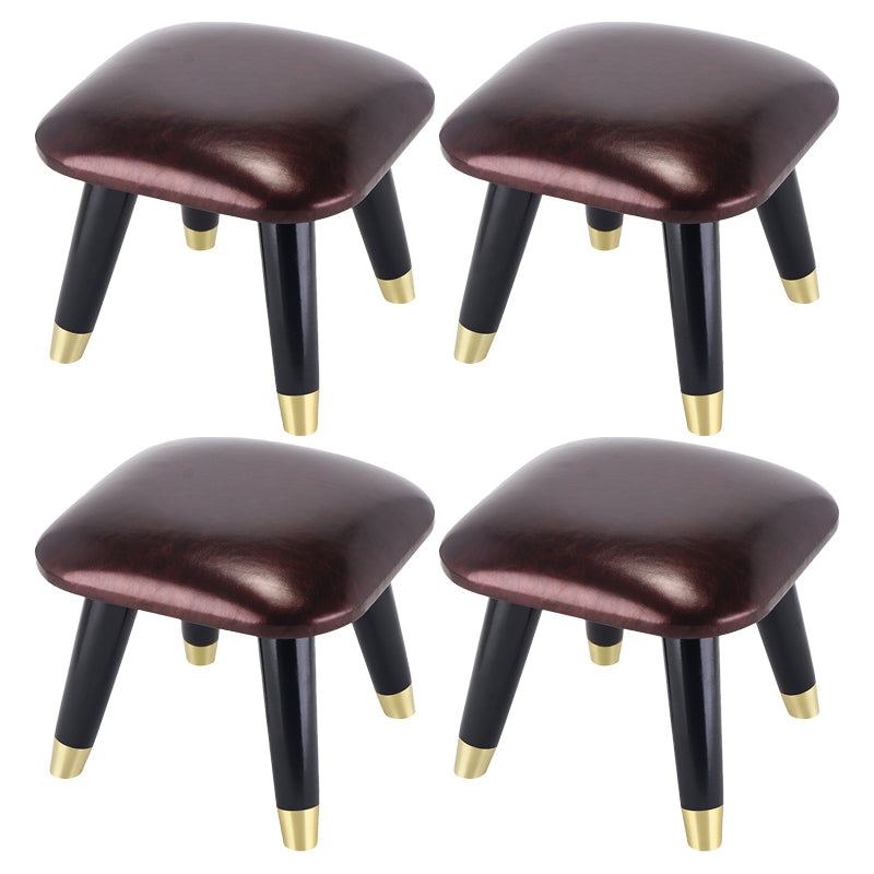 Glam Footstool Ottoman Genuine Leather Upholstered Nailhead Trim Square Ottoman