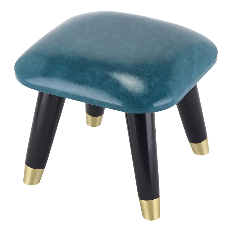 Glam Footstool Ottoman Genuine Leather Upholstered Nailhead Trim Square Ottoman