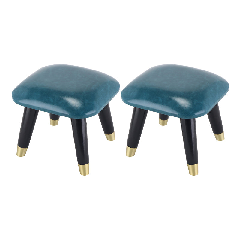 Glam Footstool Ottoman Genuine Leather Upholstered Nailhead Trim Square Ottoman