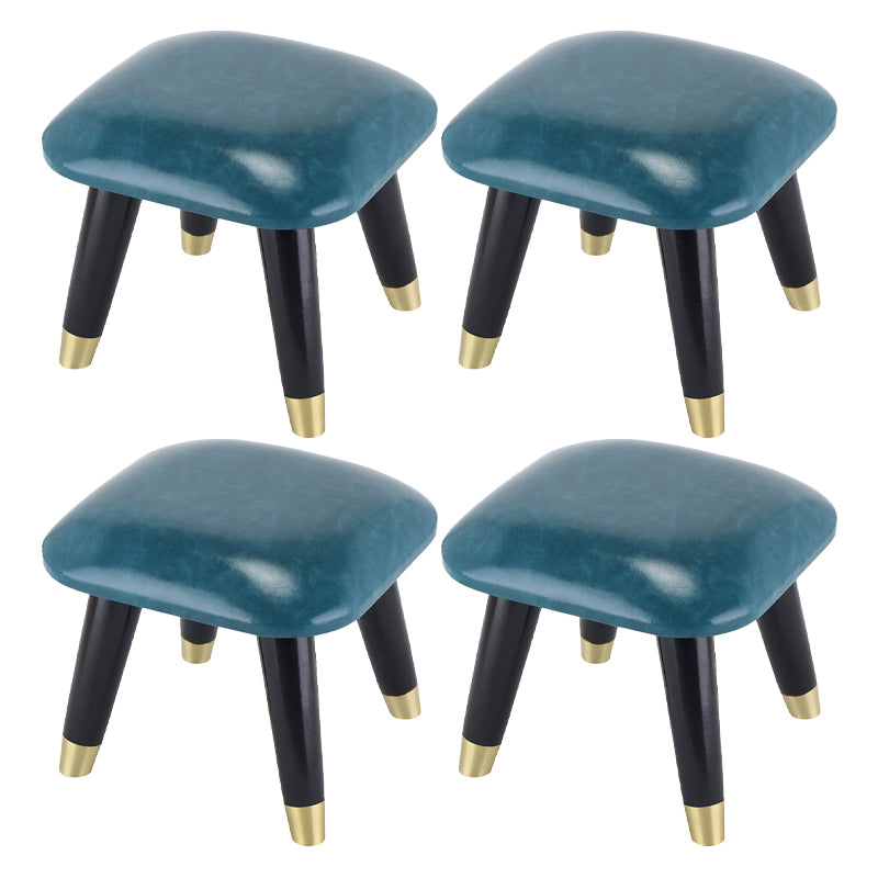 Glam Footstool Ottoman Genuine Leather Upholstered Nailhead Trim Square Ottoman