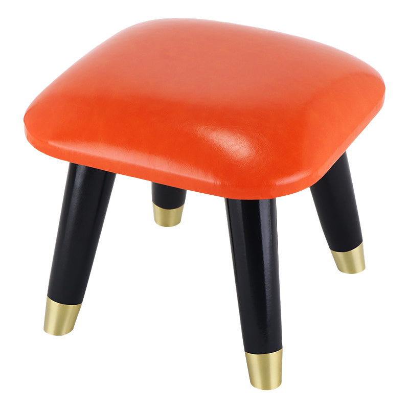 Glam Footstool Ottoman Genuine Leather Upholstered Nailhead Trim Square Ottoman