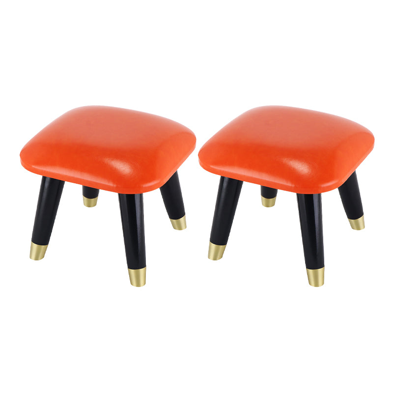 Glam Footstool Ottoman Genuine Leather Upholstered Nailhead Trim Square Ottoman