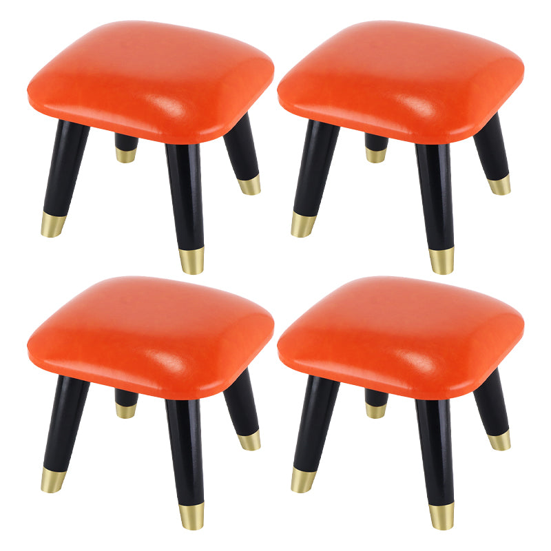 Glam Footstool Ottoman Genuine Leather Upholstered Nailhead Trim Square Ottoman