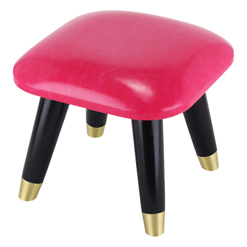 Glam Footstool Ottoman Genuine Leather Upholstered Nailhead Trim Square Ottoman