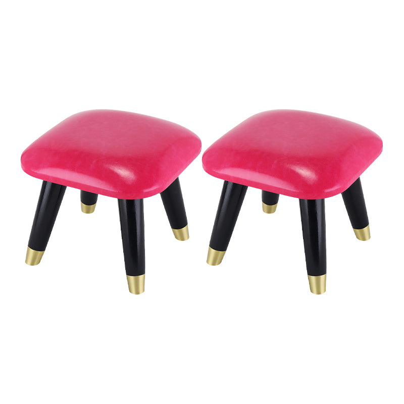 Glam Footstool Ottoman Genuine Leather Upholstered Nailhead Trim Square Ottoman