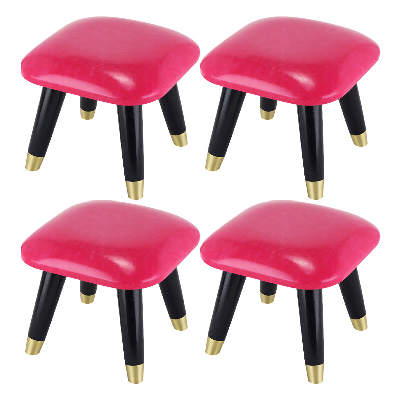 Glam Footstool Ottoman Genuine Leather Upholstered Nailhead Trim Square Ottoman