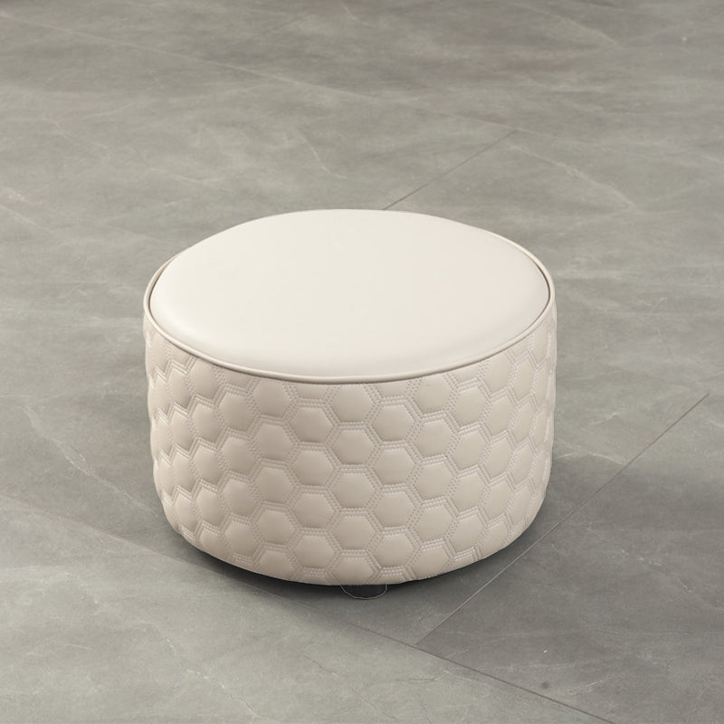 Modern Round Pouf Plain PU Leather Stain Resistant Boucle Ottoman