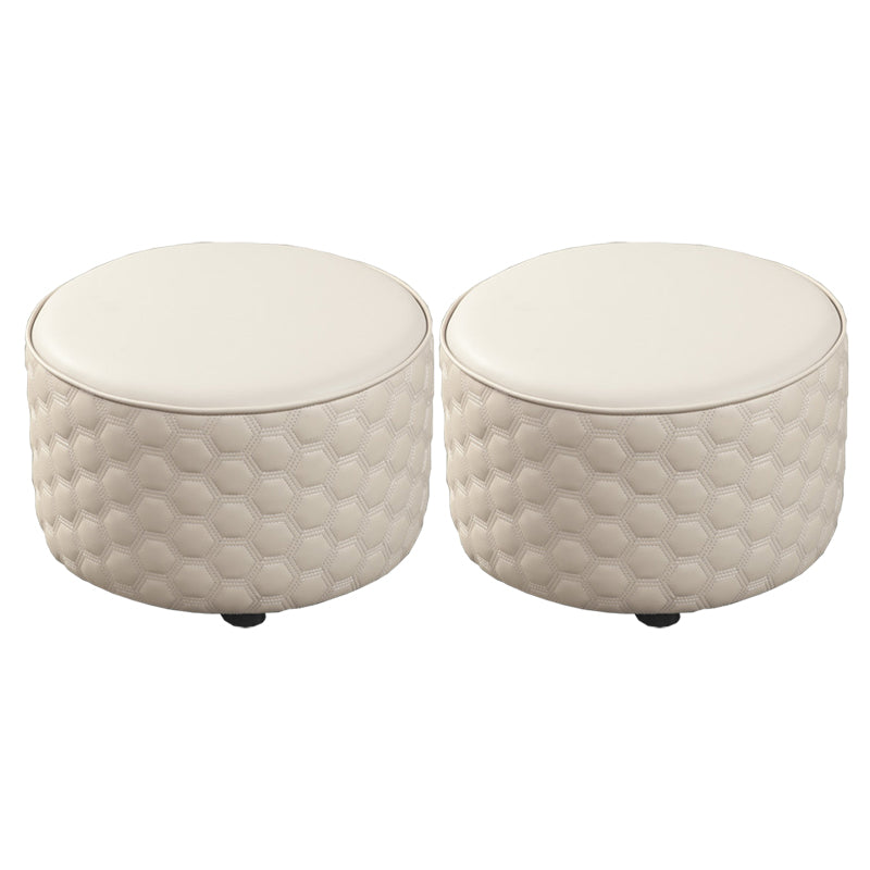 Modern Round Pouf Plain PU Leather Stain Resistant Boucle Ottoman
