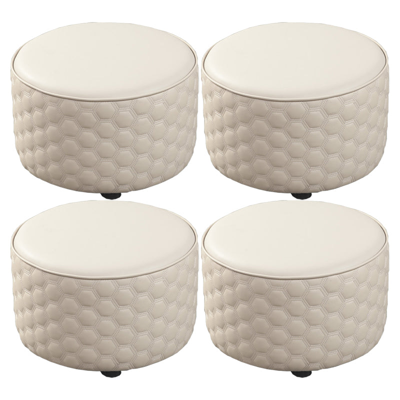 Modern Round Pouf Plain PU Leather Stain Resistant Boucle Ottoman