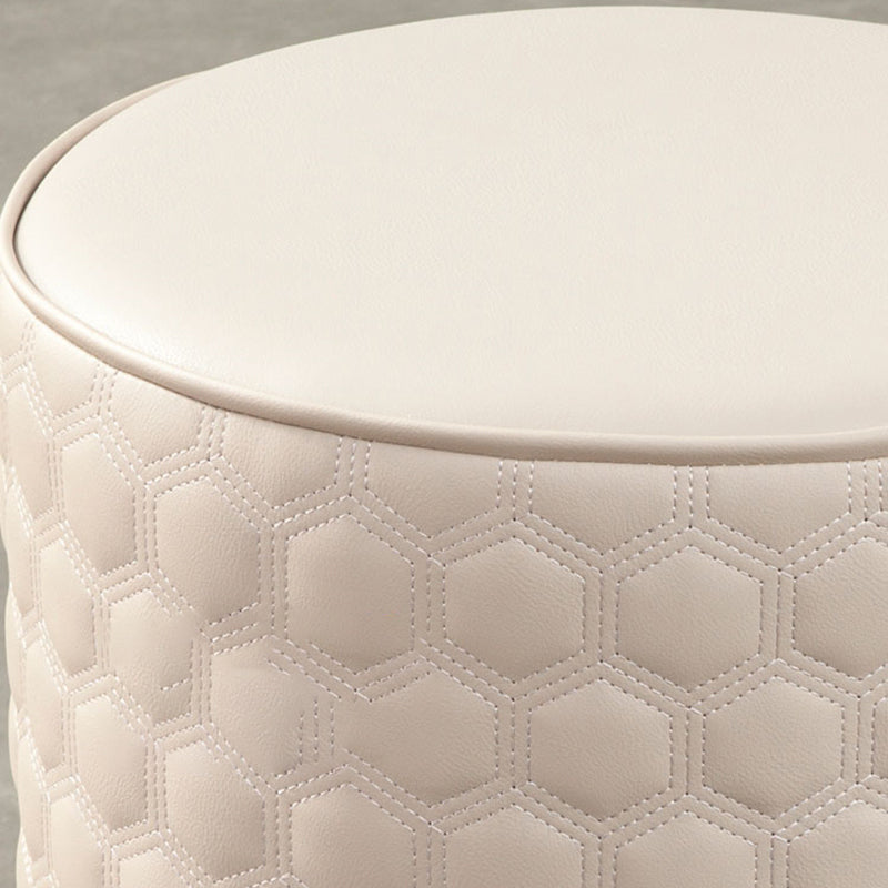 Modern Round Pouf Plain PU Leather Stain Resistant Boucle Ottoman