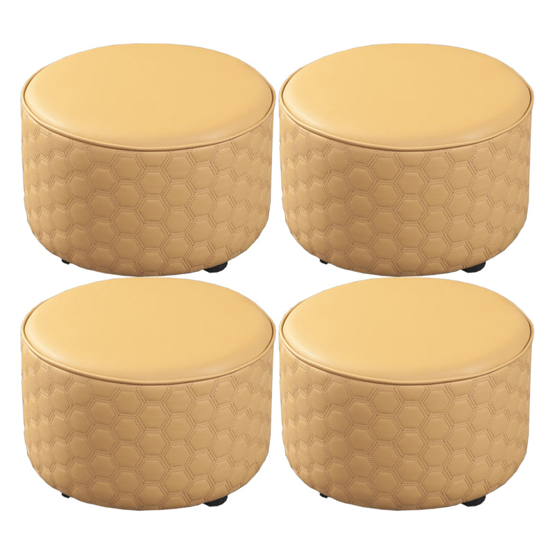 Modern Round Pouf Plain PU Leather Stain Resistant Boucle Ottoman