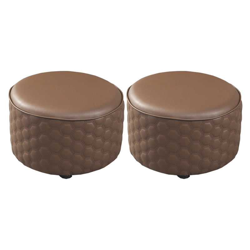 Modern Round Pouf Plain PU Leather Stain Resistant Boucle Ottoman