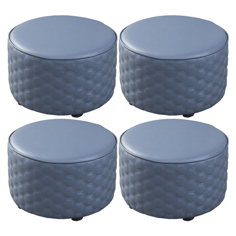 Modern Round Pouf Plain PU Leather Stain Resistant Boucle Ottoman