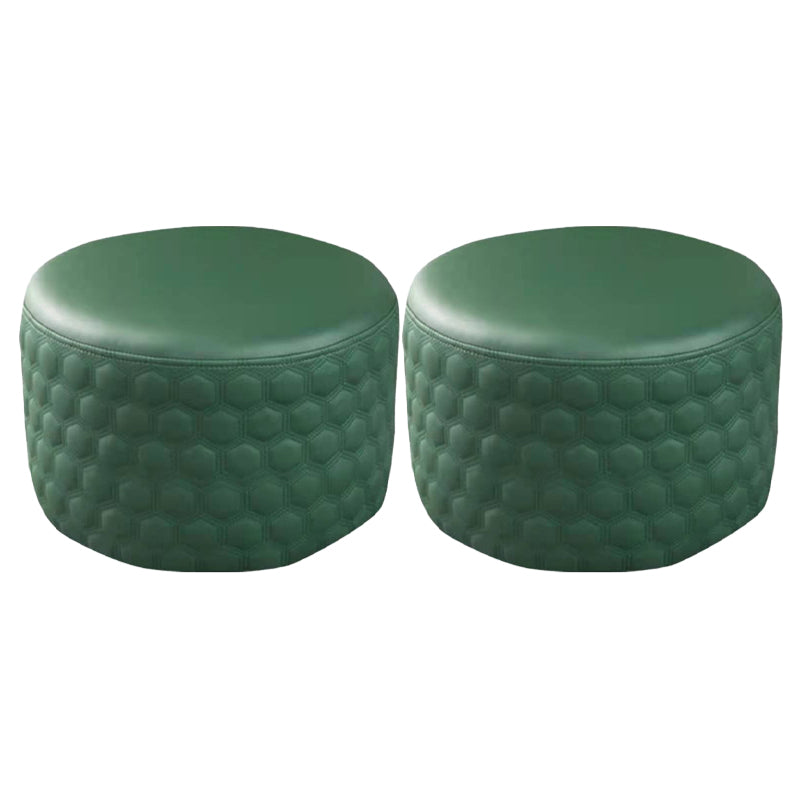 Modern Round Pouf Plain PU Leather Stain Resistant Boucle Ottoman