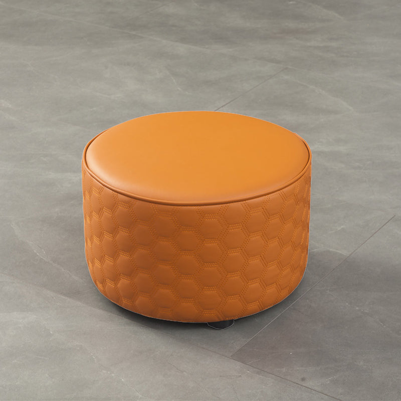 Modern Round Pouf Plain PU Leather Stain Resistant Boucle Ottoman
