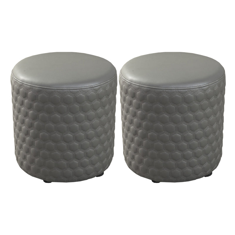 Modern Round Pouf Plain PU Leather Stain Resistant Boucle Ottoman