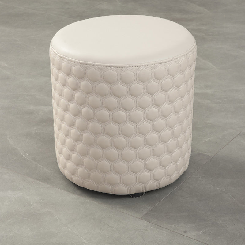 Modern Round Pouf Plain PU Leather Stain Resistant Boucle Ottoman