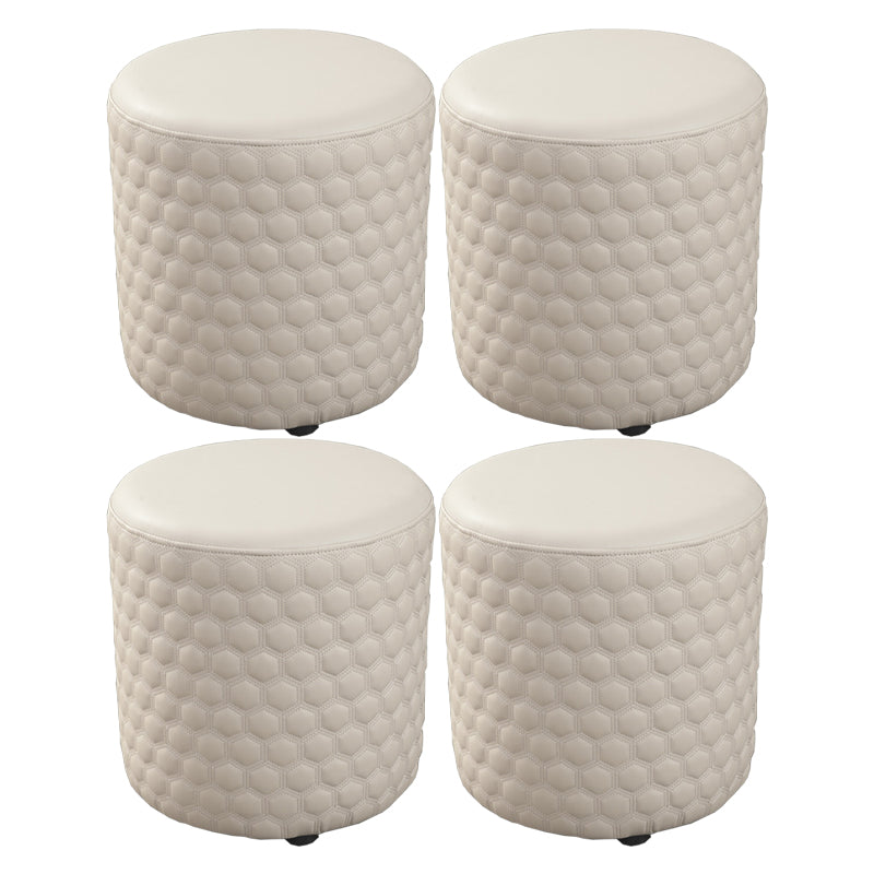 Modern Round Pouf Plain PU Leather Stain Resistant Boucle Ottoman
